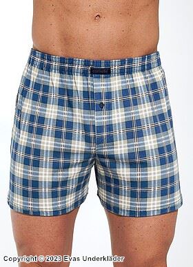 Men's boxer briefs, high quality cotton, without fly, checkered pattern